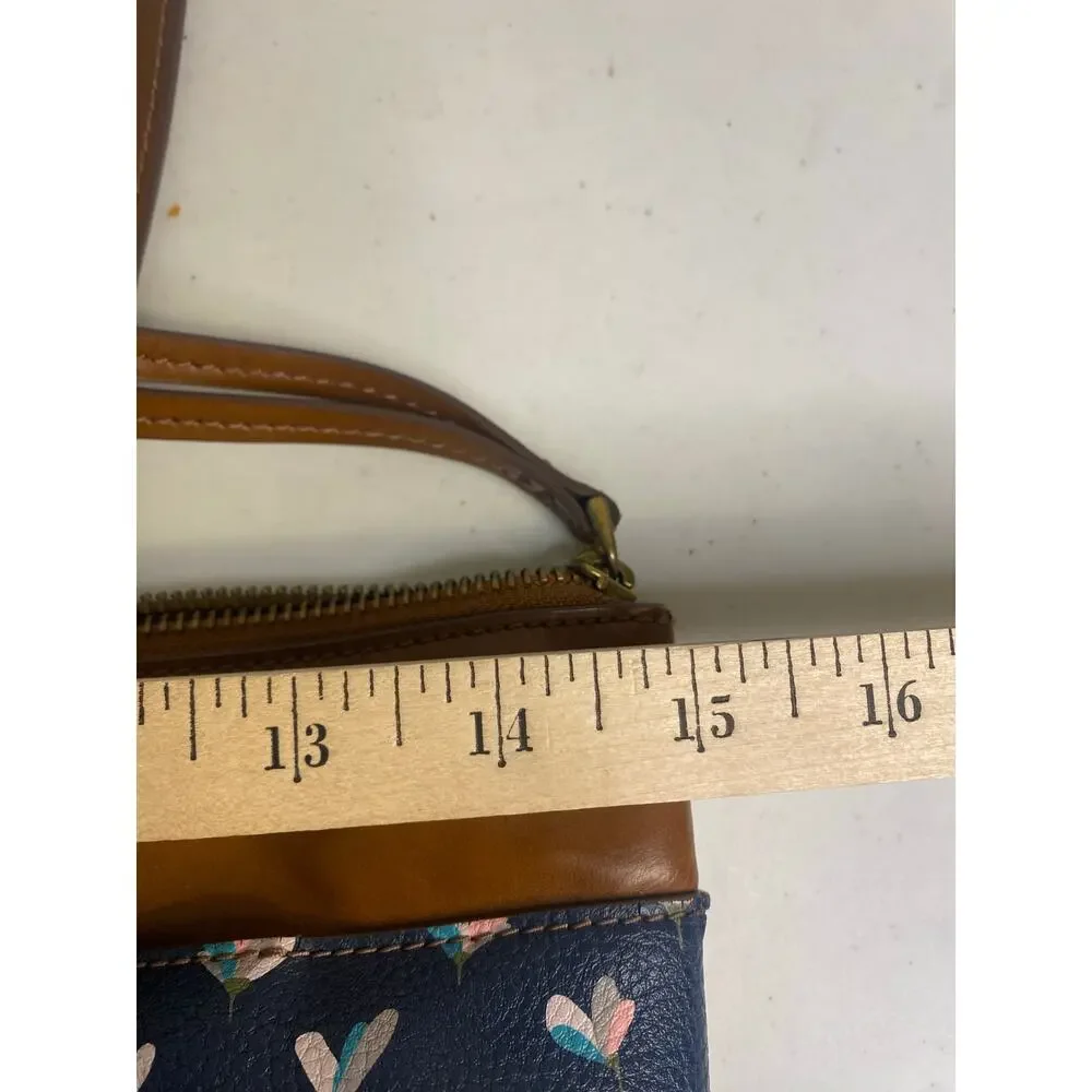 Fossil Anna Blue Heart Large Shoulder Tote Bag Leather Preppy Collegiate - Picture 12 of 14